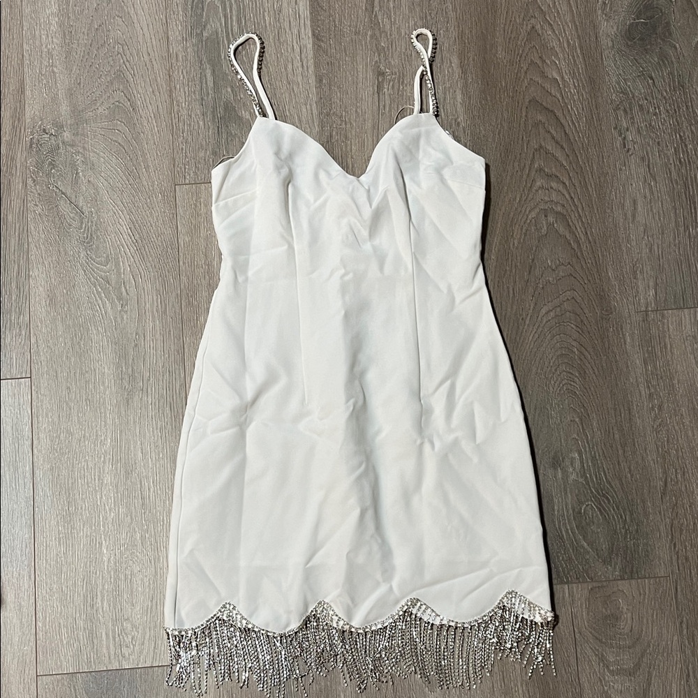 White Mini Dress with Beaded Fringe